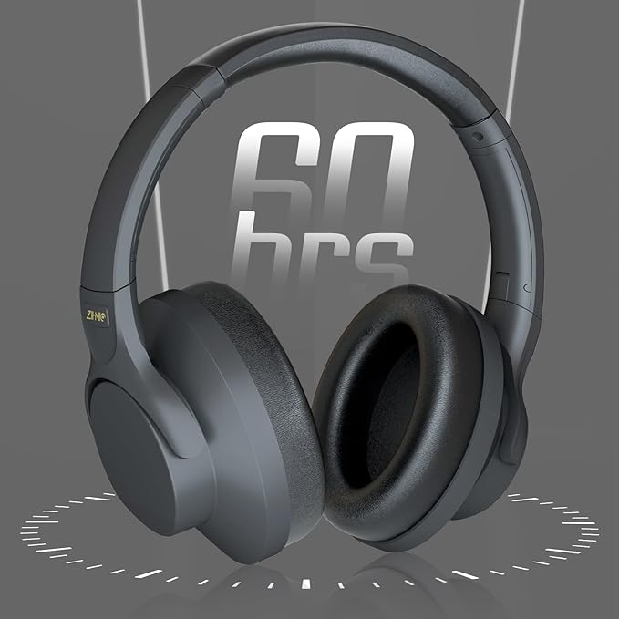 ZIHNIC Active Noise Cancelling Headphones, 60H Playtime Wireless Bluetooth Headset Low Latency-Black