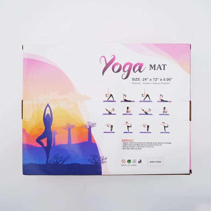 Travel Foldable Suede Yoga Mat, Tear-resistant Non-Slip Fitness Mat, Tote Bag included for Yoga Pilates Exercise Workout, 0.06 Inch/1.5 mm Thick, 72 x 24 Inch/183 x 61 cm