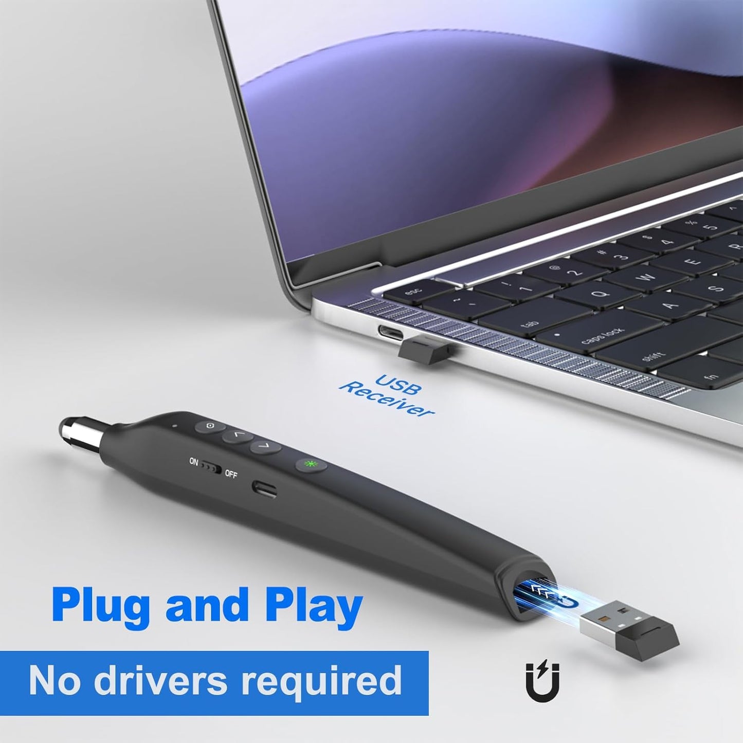 Presentation Clicker Telescopic Pointer: Powerpoint Remote Wireless Presenter Green Laser Stylus Pen for Touch Screen, Google Slide Smart Board Retractable Stick for Mac Computer (Rechargeable)