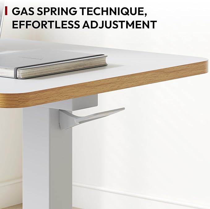 SANODESK Medical Adjustable Overbed Bedside Table with Hidden Casters, Pneumatic Mobile Laptop Computer Standing Desk Cart Overbed Table with Tray, Hospital and Home Use(27.6" W x 15.7" D, White)