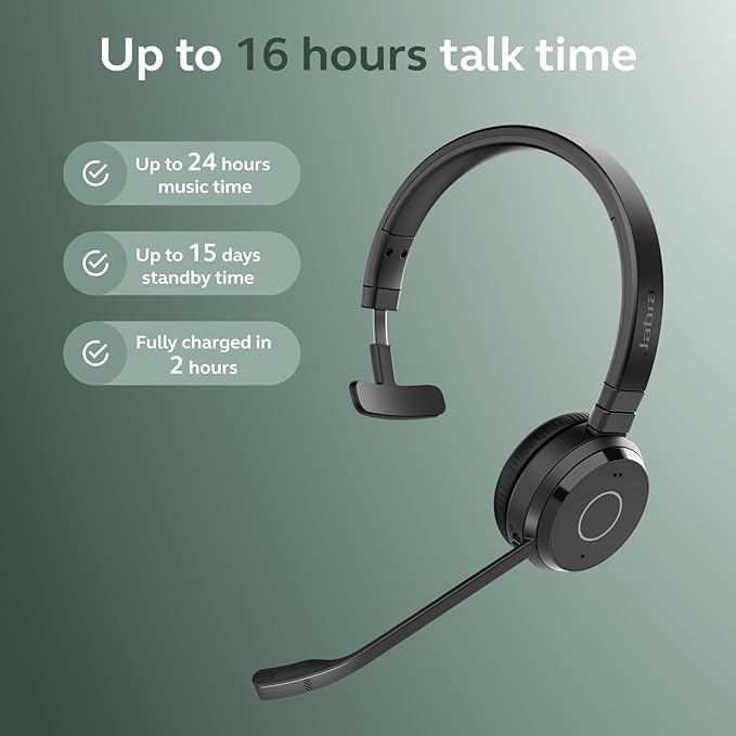 Jabra Evolve 65 TE (Third Edition) Wireless Single-Ear Headphones - Noise-Canceling Mic, 16 hr Battery Life, Dual Connectivity, MS Teams Certified, Supports Other Platforms, Black