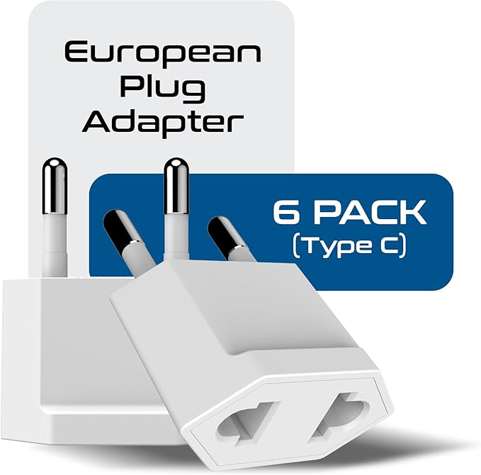 Ceptics European Travel Plug Adapter – Converts USA to EU, Asia and Italy Outlet – Type A to Type C converter - Use in Germany, Spain, & More - 6-Pack