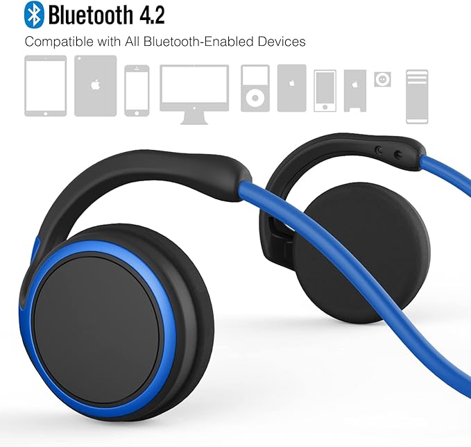 Small Bluetooth Headphones Wrap Around Head - Sports Wireless Headset with Built in Microphone and Crystal-Clear Sound, Foldable and Carried in The Purse, and 12-Hour Battery Life, Blue