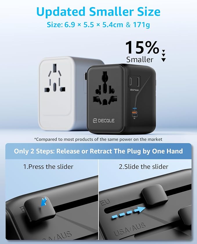 Universal Travel Adapter, International Travel Plug Adapter with 3 USB-C ＆ 2 USB-A Ports 45W, All in One Portable Socket, for USA, UK, EU, AU ＆ 224+ Countries (Black)