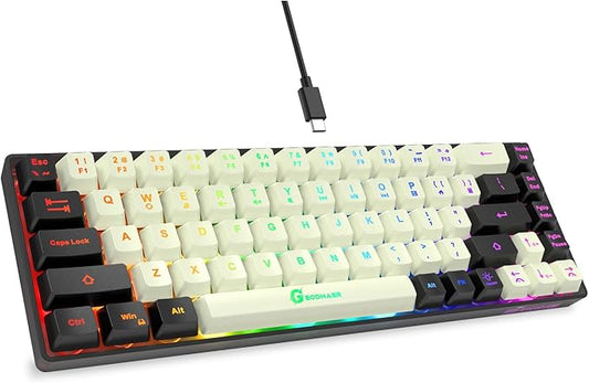 65% Gaming Keyboard, LED Backlit Mini Wired Keyboard, Ultra-Compact Anti-Ghosting No-Conflict 68 Keys Membrane Gaming Wired Keyboard for PC Laptop Windows Gamer(White-Black)