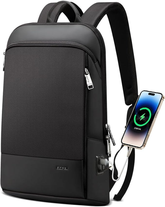 BOPai Slim Laptop Thin Business Backpack with Bottle Holder USB Charging Professional for Men Notebook Work Office Anti Theft Smart Computer 15-15.6 inch Back pack Light Black
