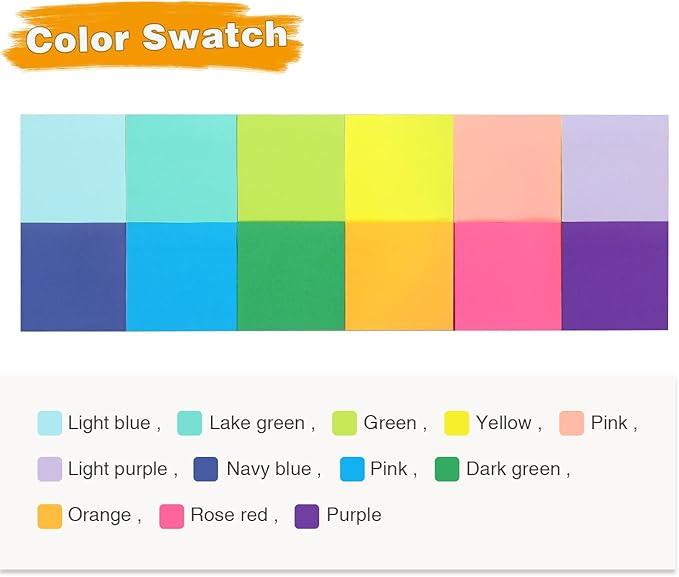 12 Pack Bright Colors Sticky Notes 3x3 Inch, Strong Sticky Self-Adhesive Notepads, 50 Sheets/Pad, 12 Multicolor for Office, School, and Home Organization