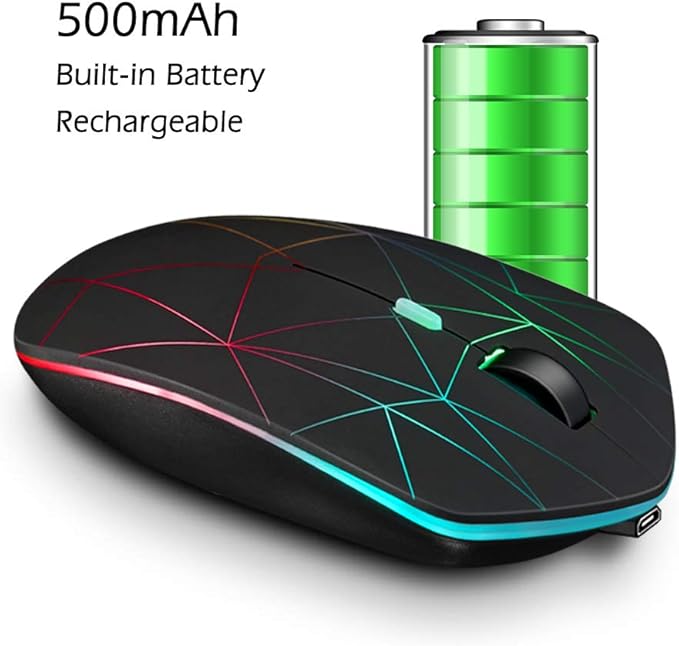 Rechargeable Wireless Mouse, Illuminating Backlit Powered by Li-Polymer Battery, Optical Sensor, Nano USB Receiver,3 Stages DPI Speed, 4 Buttons for PC, Laptop, Tablet, MacBook etc. (Net illuminating)