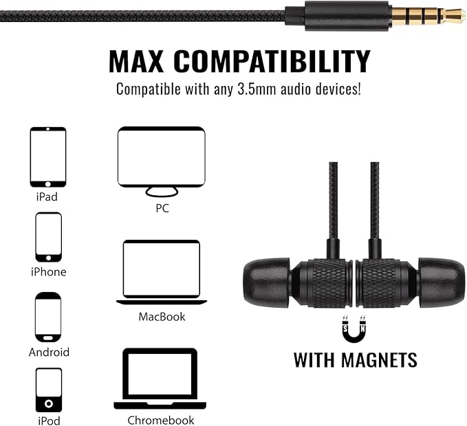 LUDOS Ultra Wired Earbuds in-Ear Headphones, 5 Years Warranty, Earphones with Microphone, Noise Isolating Ear Buds, Memory Foam for iPhone, Samsung, School Students, Kids, Women, Small Ears - Black