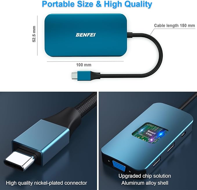 BENFEI USB C Docking Station, 8-in-1 USB C Hub with Triple Display Dual HDMI, VGA, 3*USB 3.0, 100W Power Delivery, 3.5mm AUX Audio Compatible with MacBook Pro, XPS and More
