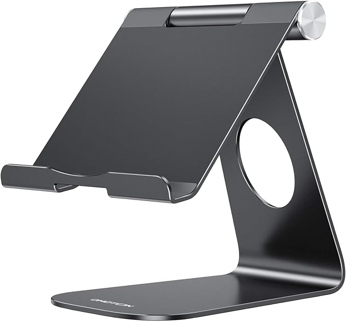 OMOTON Tablet Stand Holder Adjustable, T1 Desktop Aluminum Tablet Dock Cradle Compatible with iPad Air/Mini/Pro 11/12.9, iPad 10.2/9.7, Samsung Tab and More, Black