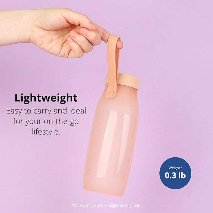 BLUE GINKGO Collapsible Water Bottle – Lightweight, Foldable Silicone Bottle for Travel, Hiking, and Camping (16.9oz, Made in Korea, Peach)