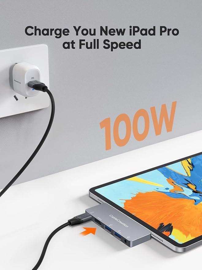 iPad Pro USB C Hub, CableCreation 5 in 1 Microsoft Surface USB C Hub Adapter with 4K HDMI, 3.5mm Headphone Jack, USBC 100W PD Charging 5Gbps USB, iPad Headphone Adapter Multiport for iPad