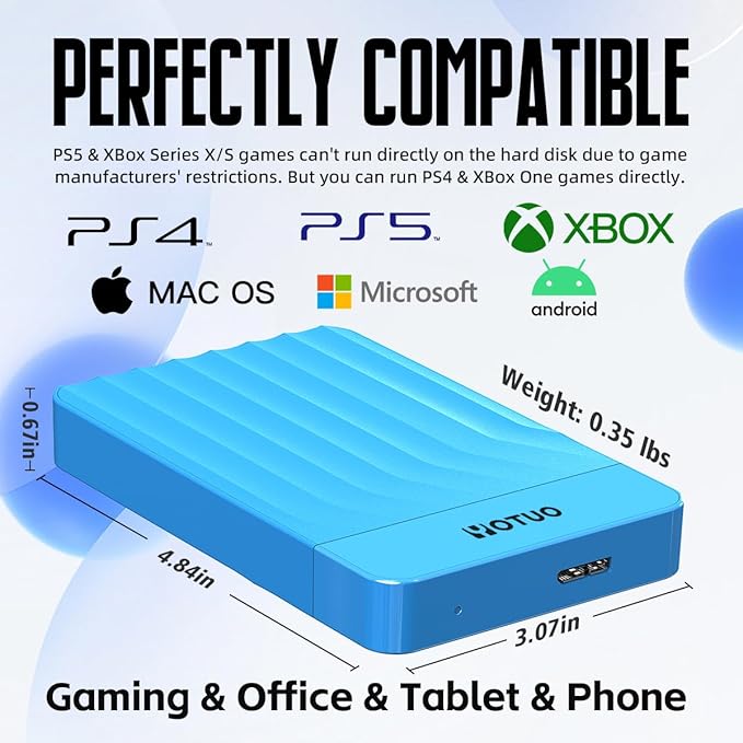 Portable External Hard Drive Storage Expansion Mobile HDD USB 3.0 for PC, Mac, Desktop, Laptop, PS4, PS5, Xbox One X/S, Xbox 360, Xbox Series X/S, Office & Game (Blue, 1TB)