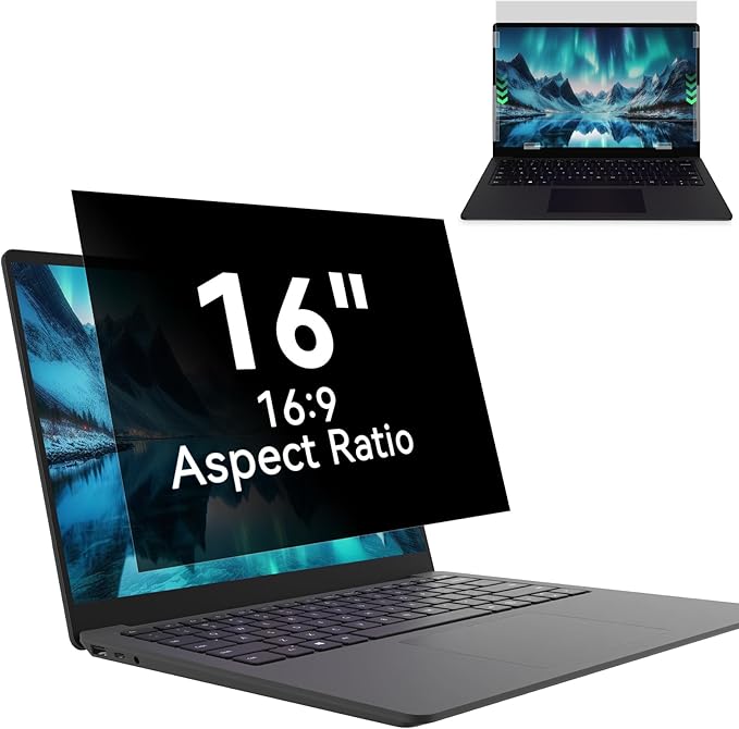 Laptop Privacy Screen 16 Inch, Laptop Screen Privacy Shield 16:9 Aspect Ratio Anti-Glare Blue Light Computer Monitor Protector,Removable 16in Filter for Lenovo HP Dell Acer Asus Thinkpad Envy Xps