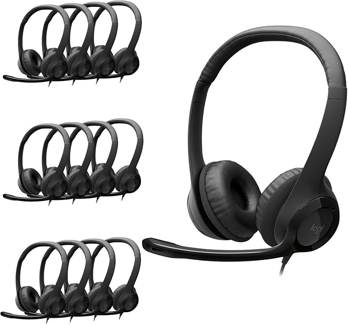 Logitech H390 Gaming Headphones, Wired Headphones with Mic, USB-A Headset with Microphone for PC, Noise Cancelling Microphone for Video Meetings, Music, Gaming - Black (Pack of 12)