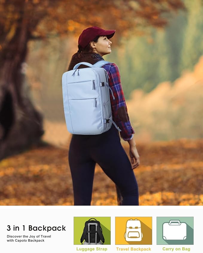 Capolo Travel Backpack for Women Men Waterproof Laptop Backpack Airlines Approved Carry On Backpack Bag Computer Bookbag for Business, Work, Traveling Fits 15.6 Inch Laptop(Blue)