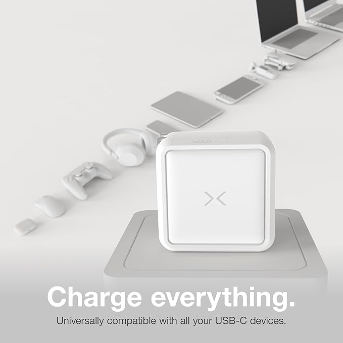 NOCO XGrid X100: 100W USB-C Charger – Dual Port GaN Power Adapter with PD 3.0, QC 4.0+, and PPS – Fast Charging with Smart Power Distribution – Foldable Wall Plug, UL Listed