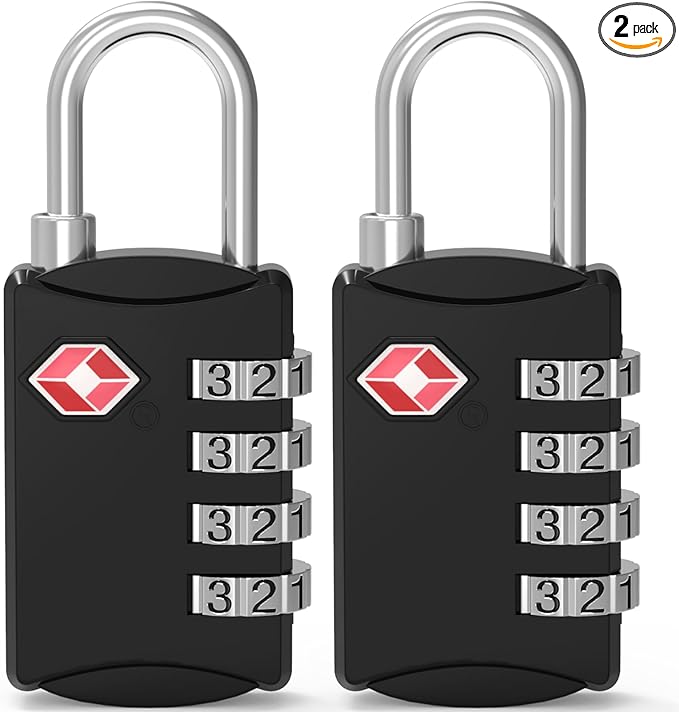 Diyife TSA Luggage Locks, [New Version] 2 Pack 4 Digit Outdoor Waterproof Padlock, Combination Lock for Backpack, Locker, Gate, Toolbox, High-Strength Zinc Alloy Steel - Black