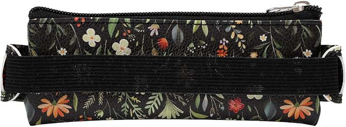 Adjustable Elastic PU Pen Holder for Notebook, Stationery School Supplies Zipper Bag for Journals, Book,Planners,Black Flower,2 PCS
