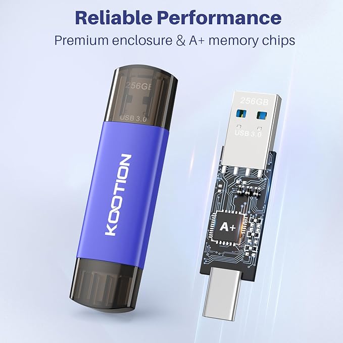 256GB USB C Flash Drive 5-Pack, KOOTION 2-in-1 Type-C Flash Drive USB-A & USB-C 3.0 Dual Drive OTG, Thumb Drive Memory Stick for Android Smartphone/Tablet/PC