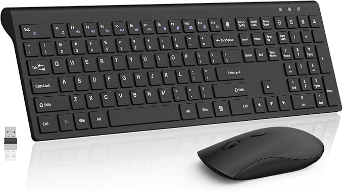 Wireless Keyboard and Mouse Combo, Silent Full-Size Computer Keyboard with Calculator Button, 2400 DPI Mice, Quiet Click, Slim Cordless USB Set for Laptop PC Windows Mac - Black