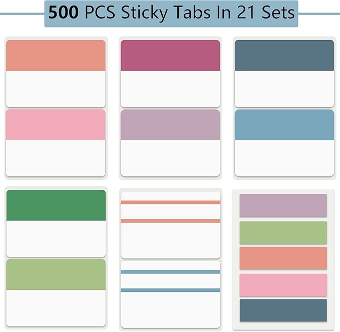 ELII 500 PCS Book Tabs 2 Inch Sticky Index Tabs, Colored Page Markers Repositionable Tags Reading Tabs Self Adhesive Tape Flags for Books, Binders, Notebook and File Folders