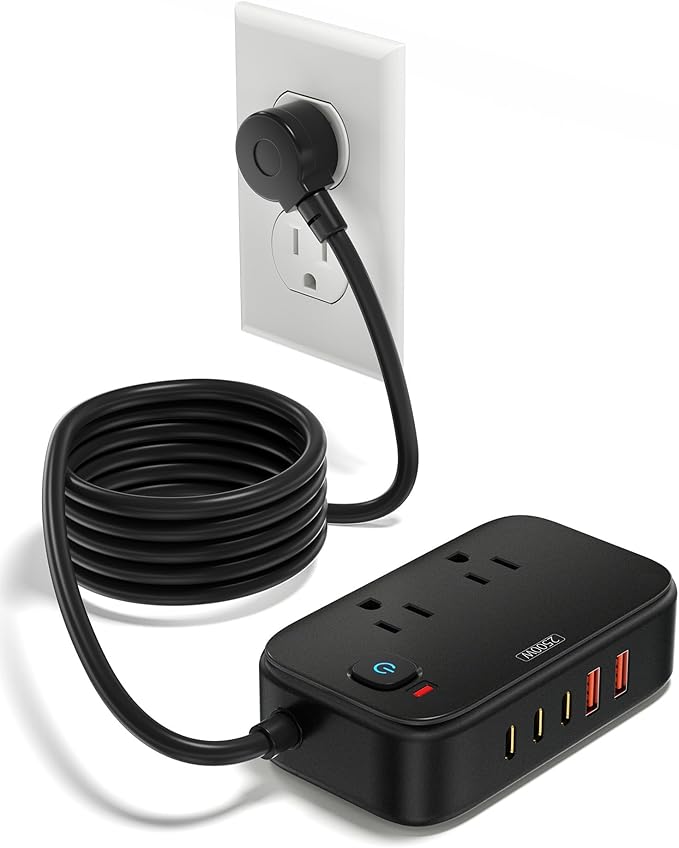 Power Strip with USB C - 40W Charging Station with 2 Outlets 3 USB A & 2 USB C - Charger for Multiple Devices, 5Ft Flat Plug Extension Cord, Non Surge Protector for Cruise Travel Office(Black)