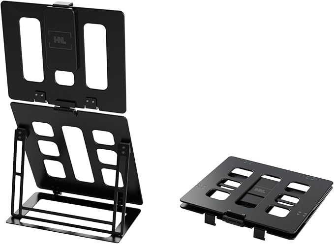 HNL Portable Monitor Stand, iPad & Tablet Holder, clamp Retention, Foldable, mountable Small Desk, Supports 7.75 inch to 10.75 inch Screen Width, Travel with Laptop, Black