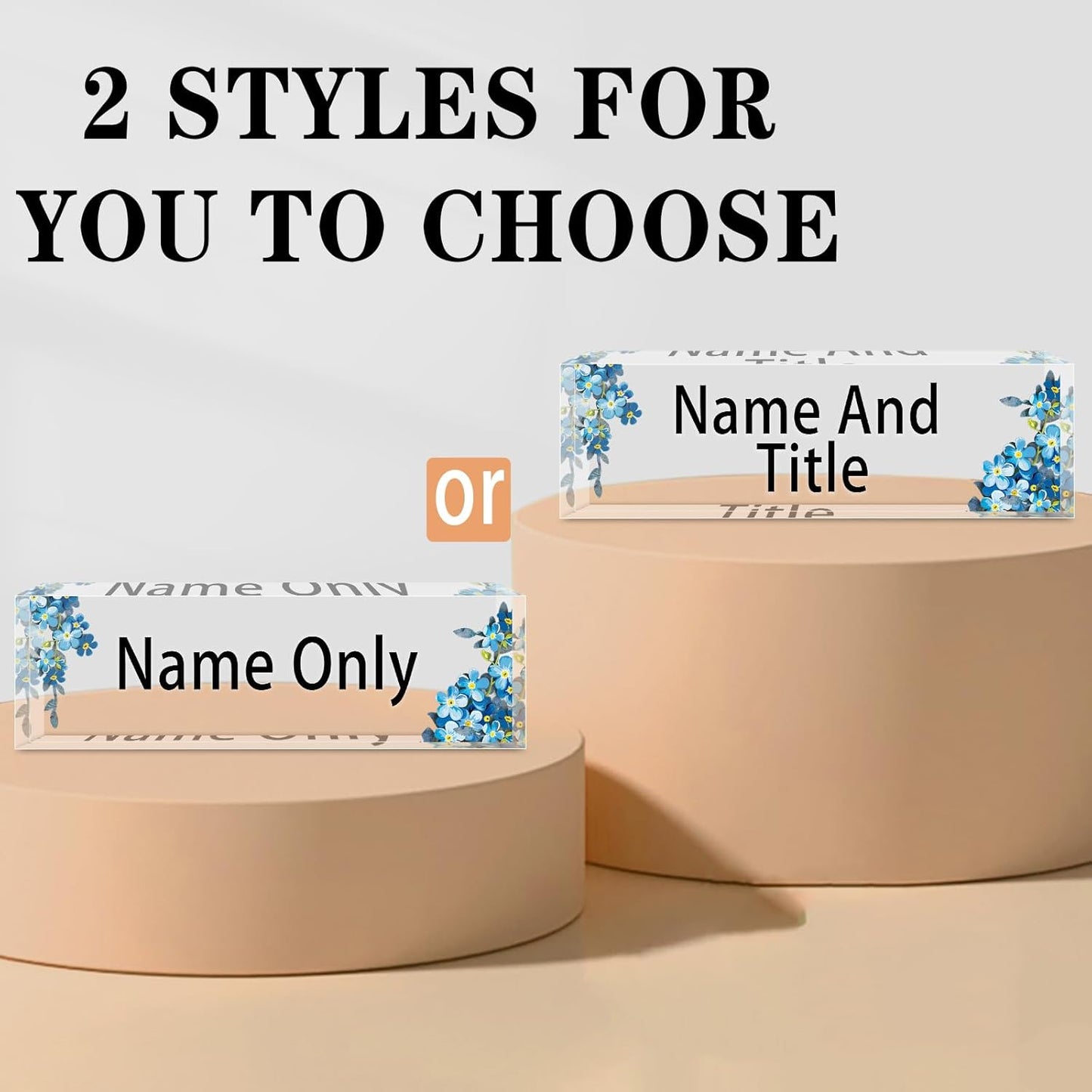 Name Plate for Desk Personalized, Acrylic Desk Decorations, Employee Appreciation Gifts, Custom Office Gifts for Coworkers, Boss, Teacher, Nurse (Myosotis)