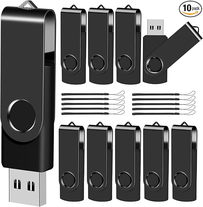 EASTBULL 2GB USB Flash Drive Bulk Thumb Drives 10 Pack with Lanyards USB 2.0 Memory Sticks Zip Drive Pen Drive for Storage and Backup Black 10PCS 2GB