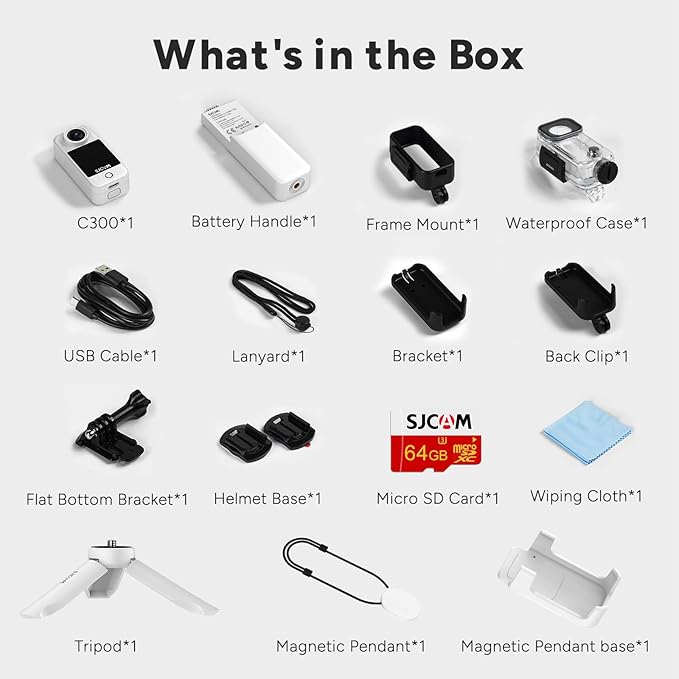 SJCAM C300 Vlogging Combo,4K Pocket Action Camera,7H Power,6-Axis Stabilization,Dual-Touch Screen 154° Wide FOV Video Camera for Photography Camcorders,Travel,Waterproof,Live Streaming,64G Card