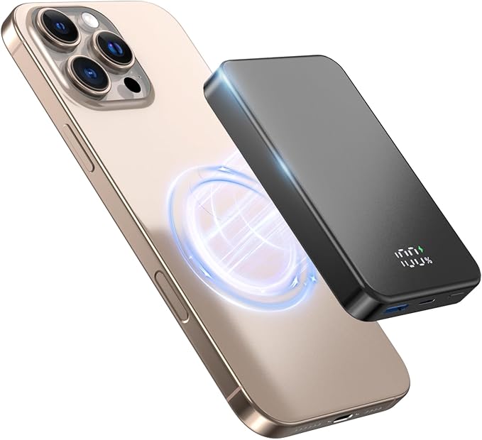 for Magsafe Portable Charger, Aluminum Alloy Small 10000mAh 20W PD Magnetic Power Bank, USB-C in&Out Wireless Battery Pack Phone Charger for iPhone 16/15/14/13/12 Plus Pro Max Series -Black