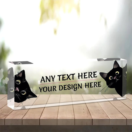 Office Desk Name Plate Personalized - Custom Acrylic Name Plates for Desk - Employee Appreciation Gifts - Office Gifts for Teacher,Boss,Nurse,Lawyer,Women Office (Cat Peeping)
