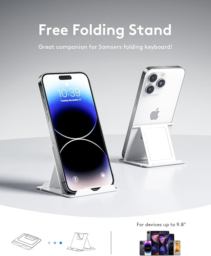 Samsers Bluetooth Foldable Keyboard - Wireless Portable Folding Keyboard, Full-Size Ultra-Slim Rechargeable Connect Up to 3 Devices for iOS, Android, Windows Phone, Tablet, Laptop - Pink