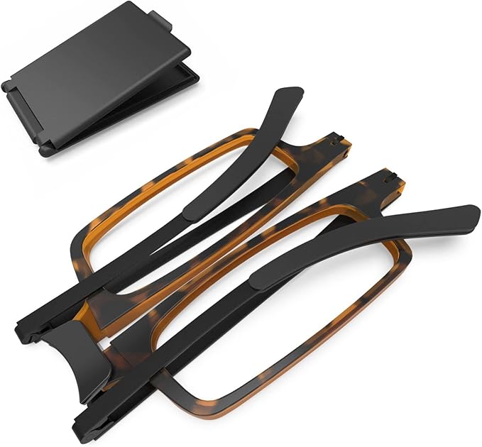Case Upgrade Ultra-light and Thin Foldable Reading Glasses Folding Readers for Men Women Compact Portable Rectangle Eyewear Case (Tortoise, 2.5)