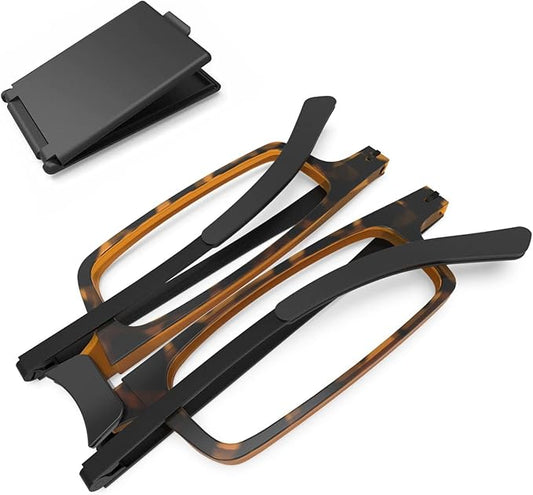 Case Upgrade Ultra-light and Thin Foldable Reading Glasses Folding Readers for Men Women Compact Portable Rectangle Eyewear Case (Tortoise, 2.5)
