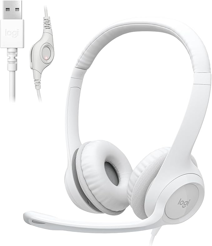 Logitech H390 Gaming Headphones, Wired Headphones with Mic, USB Headset with Microphone for PC, Noise Cancelling Microphone for Video Meetings, Music, Gaming - Off White