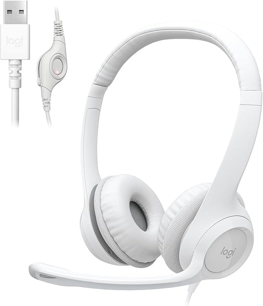 Logitech H390 Gaming Headphones, Wired Headphones with Mic, USB Headset with Microphone for PC, Noise Cancelling Microphone for Video Meetings, Music, Gaming - Off White