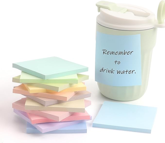 Sticky Notes 3x3 Inch, 12 Pack, 12 Pastel Multi Colors Note Pads, 50 Sheets/Pad, Perfect for Office, School, and Home Organization