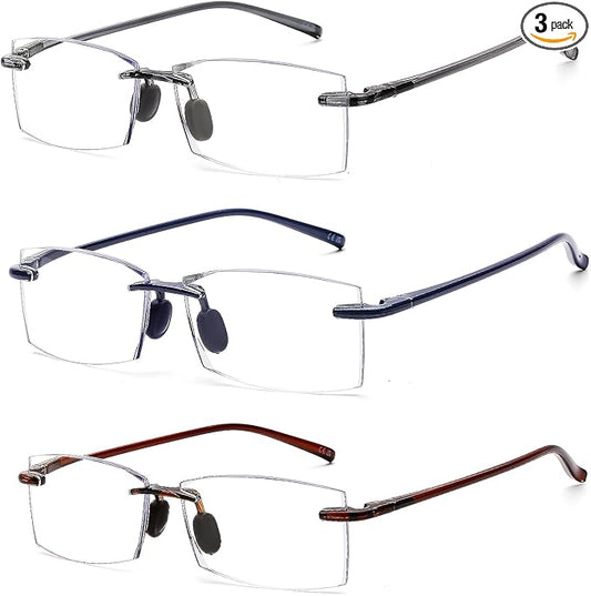 AQWANO Rimless Reading Glasses for men Women TR90 Ultralight Frameless Readers Fashion Designer Computer Blue Light Blocking Anti-reflective,2.75