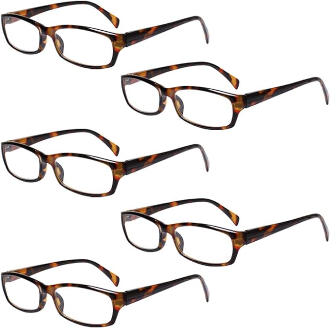 Henotin 5-Pack Reading Glasses Blue Light Blocking Anti Eyestrain Computer Reading Glasses for Women and Men Readers (5 Pack Tortoise, 1.25, Diopters)