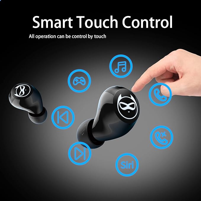 Gray Wireless Bluetooth 5.0 Earbuds, B88-1, IPX5 Waterproof, 36H Playtime, Built-in Mic, LED Display, USB-C, for Kids, Boys, Adults, Gaming