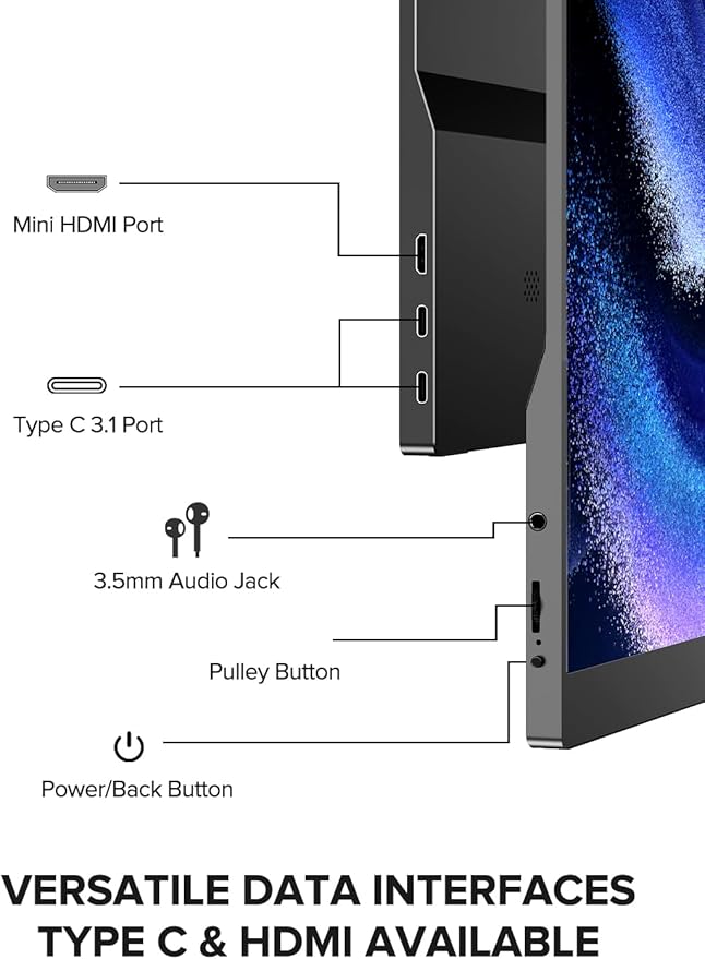 EVICIV Portable Monitor Touchscreen 15.6 FHD 1080P IPS 10-Point Touch Screen Monitor & Speakers, HDMI USB C Eye-Care Travel External for Laptop Computer PC Phone Switch, VESA & Smart Cover