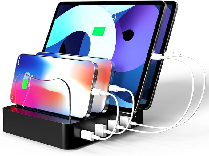 USB Charging Station - Charging Dock - 4-Port - Fast Charging Station for Multiple Devices - Docking Station - Smart Charging Station Dock - Multi Charging Station for Cell Phones Tablets