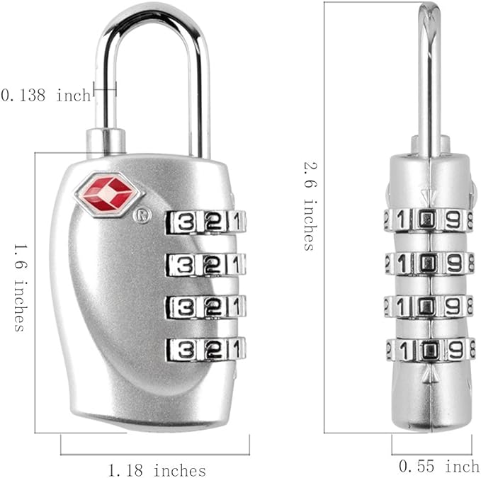 4 Dial Digit TSA Approved Travel Luggage Locks Combination for Suitcases (Silver-4pack)