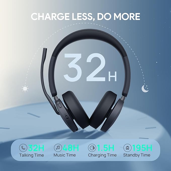 Yealink WH68 ANC DECT&Bluetooth Wireless Headset, 606ft Long Rang 96% Active Noise Cancellation Dual Ear Zoom,UC Headphones with 6X Mic,32H Call,Work Stereo Headsets(PC,Cellphone,Laptop)