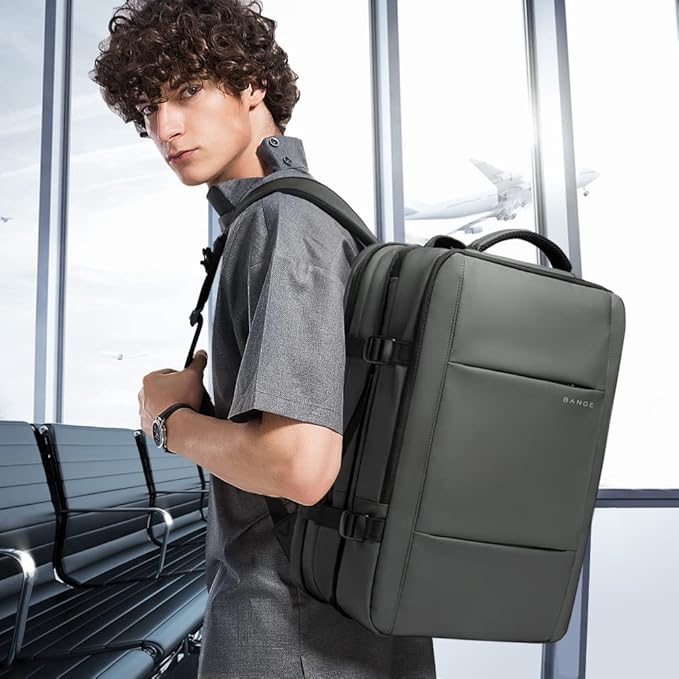 BANGE 45L Carry-on Backpack, Expandable Travel Backpacks for Airplanes,Convertible Weekend Backpack Briefcase for Traveling,Water Resistant College 17.3” Laptop Backpack for Men & Women