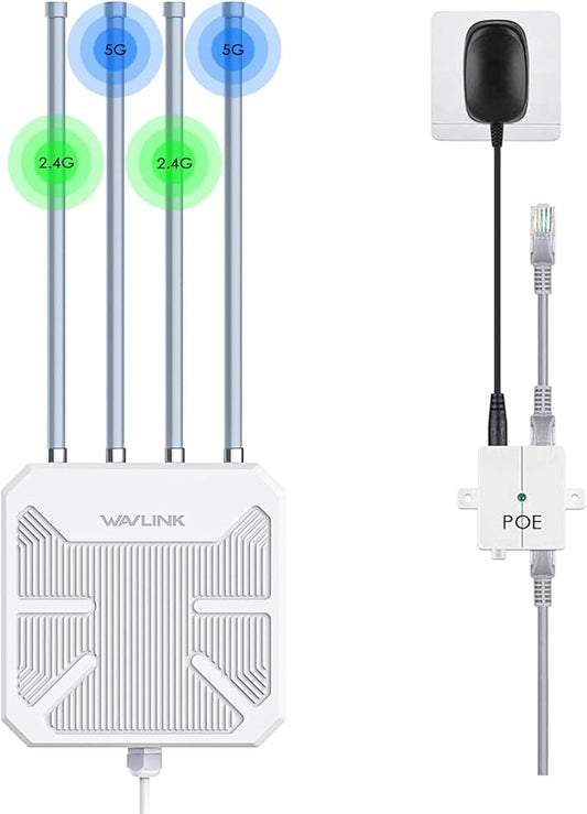 WAVLINK Outdoor WiFi 6 Mesh Router, Long Range WiFi Access Point with PoE, Waterproof IP67, WiFi Extender Signal Booster for Starlink, Outdoor, Home, Garage and Hotel