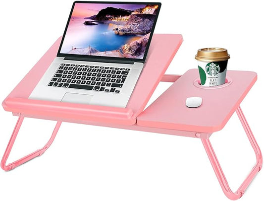 Laptop Desk for Bed Couch, Portable Lap Desk for Laptops, Bed Table for Laptops, Foldable Laptop Stand for Beds, Bed Desk for Writing (Candy Pink)